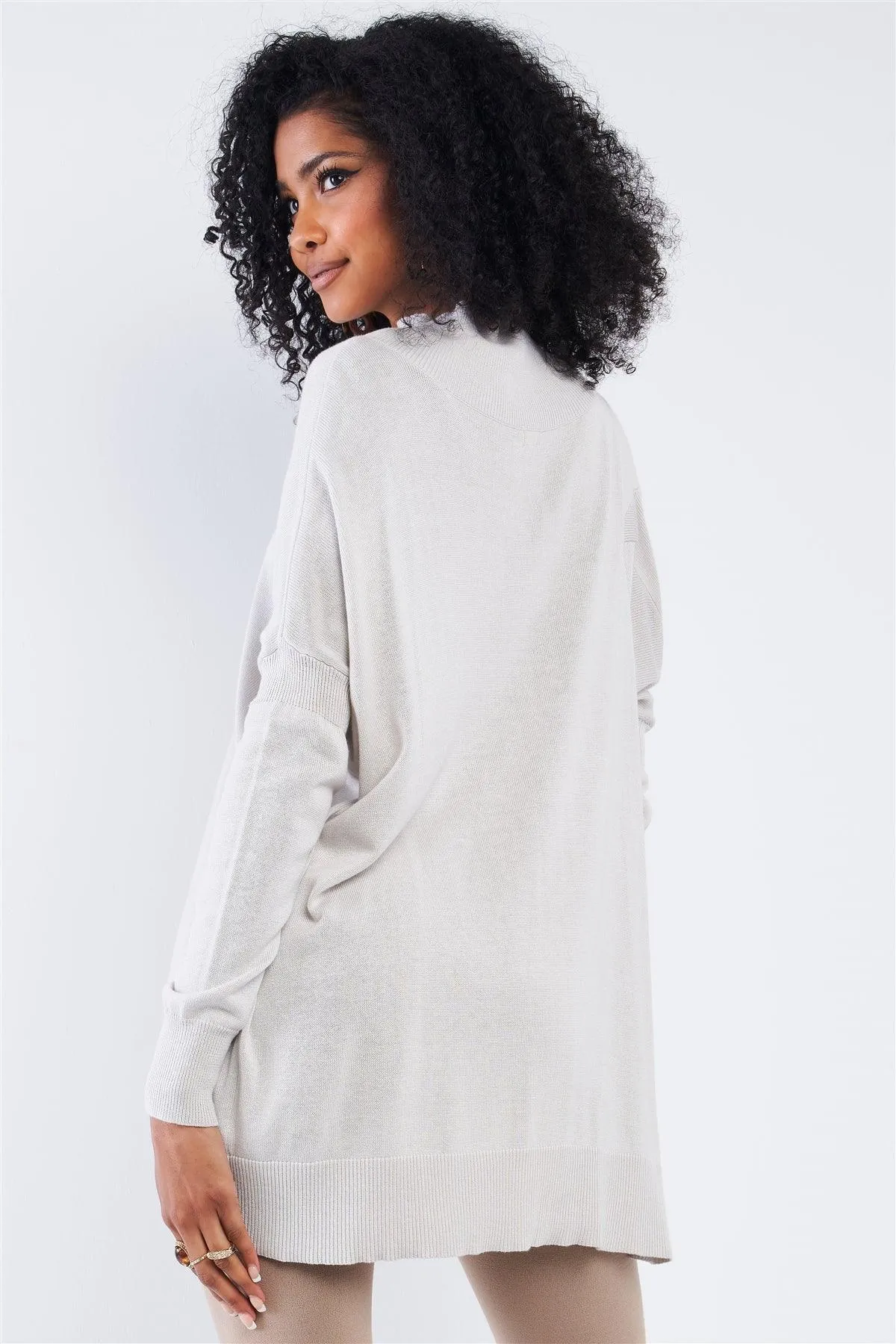Silver Peek-A-Boo Shoulder Turtle Neck Sweater