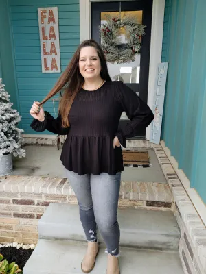 Simple & Sweet Long Sleeve Black Top