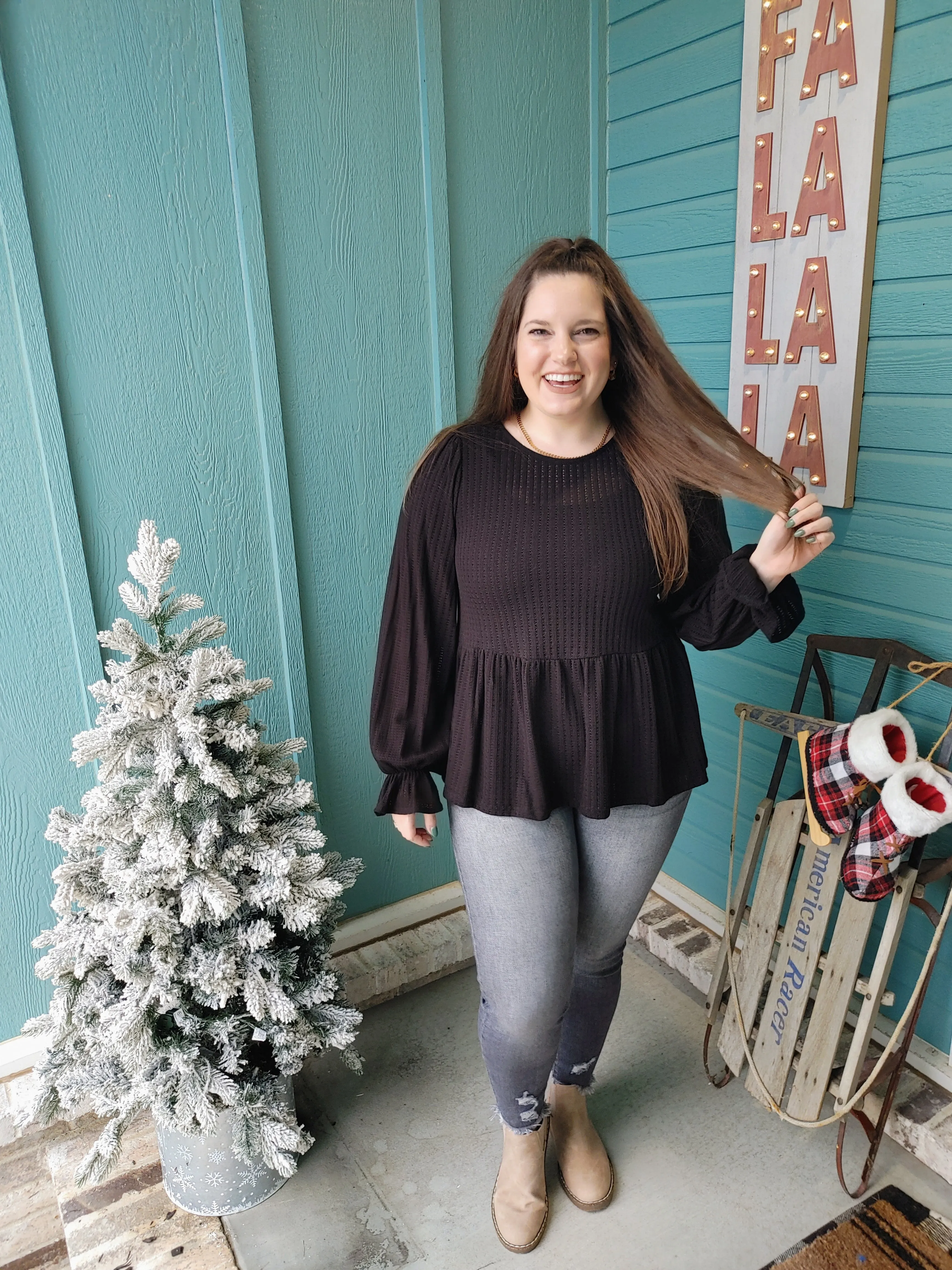 Simple & Sweet Long Sleeve Black Top