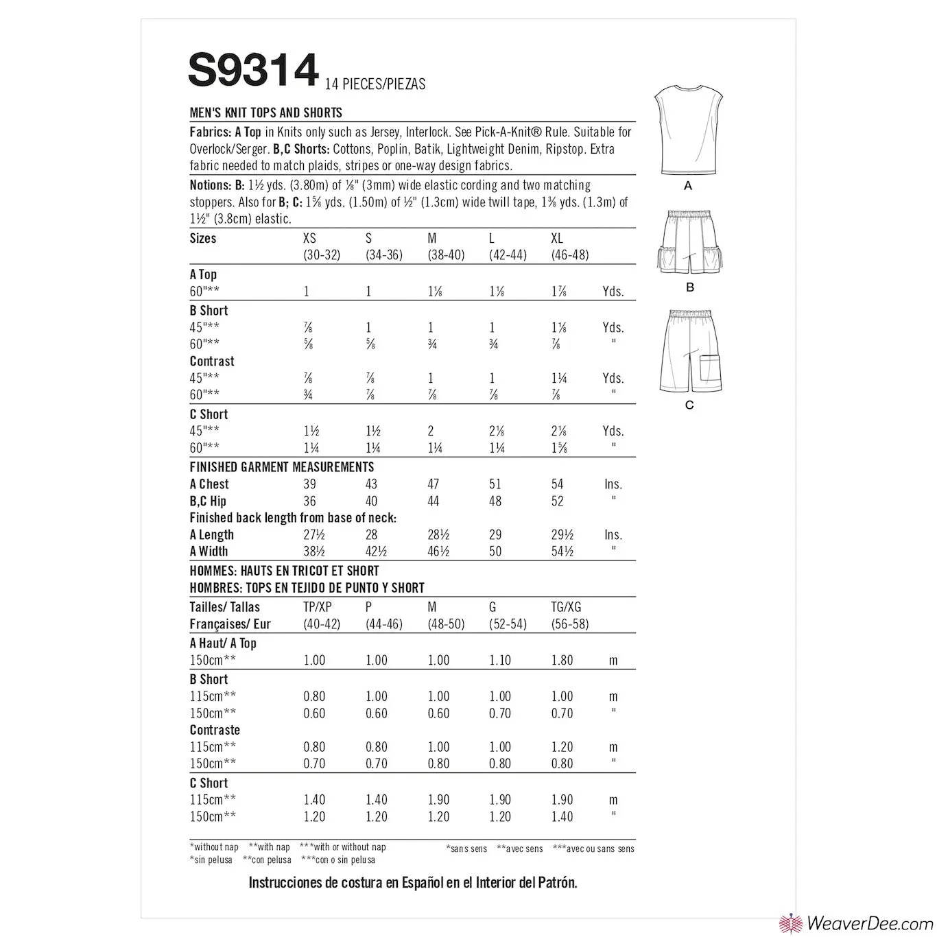 Simplicity Pattern S9314 Men's Knit Top & Shorts