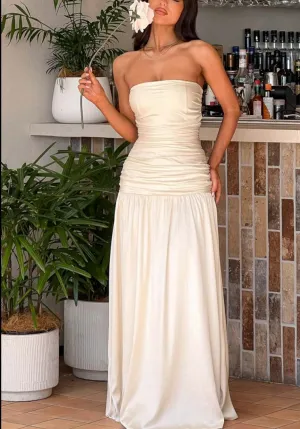 Sinclair Cream Satin Strapless Maxi Dress