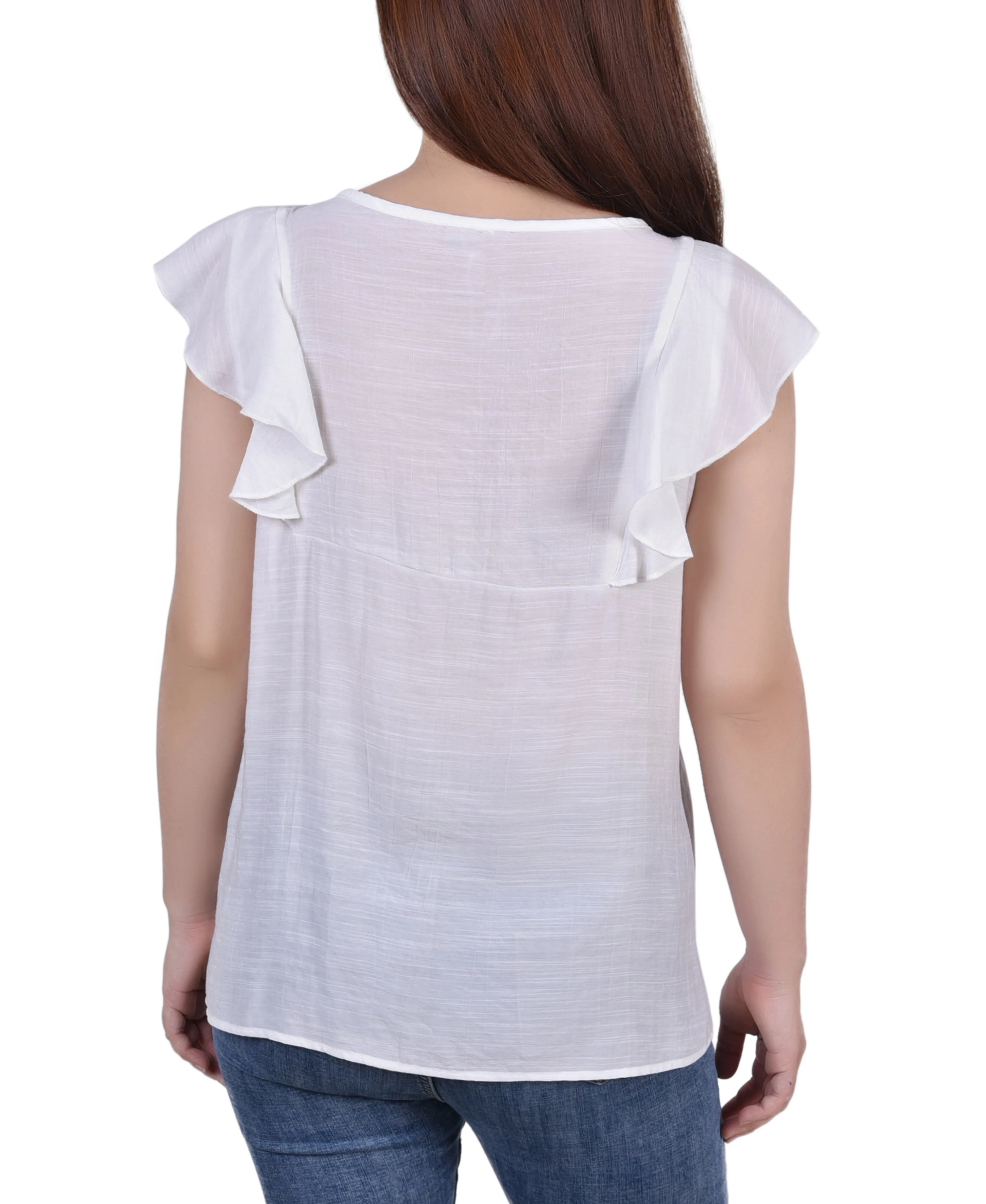 Sleeveless Flutter Yoke Blouse