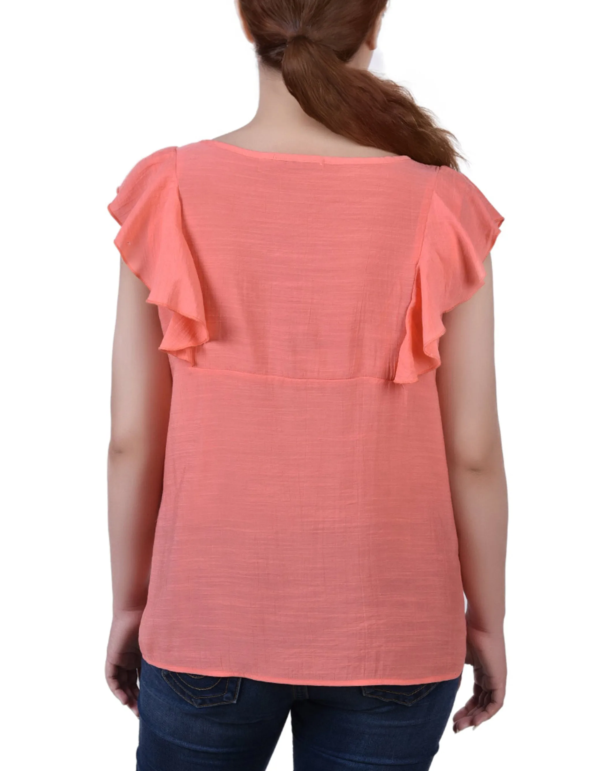 Sleeveless Flutter Yoke Blouse