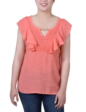 Sleeveless Flutter Yoke Blouse