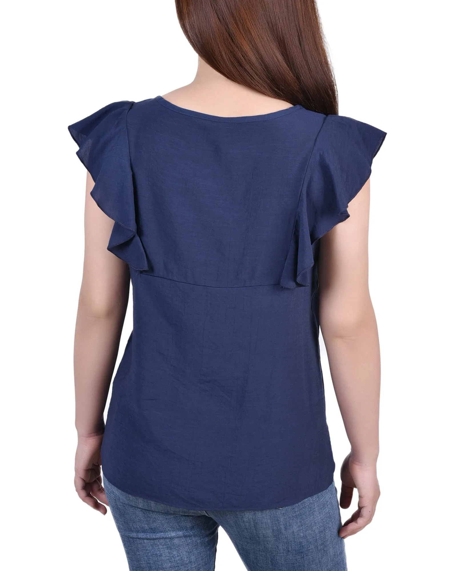 Sleeveless Flutter Yoke Blouse