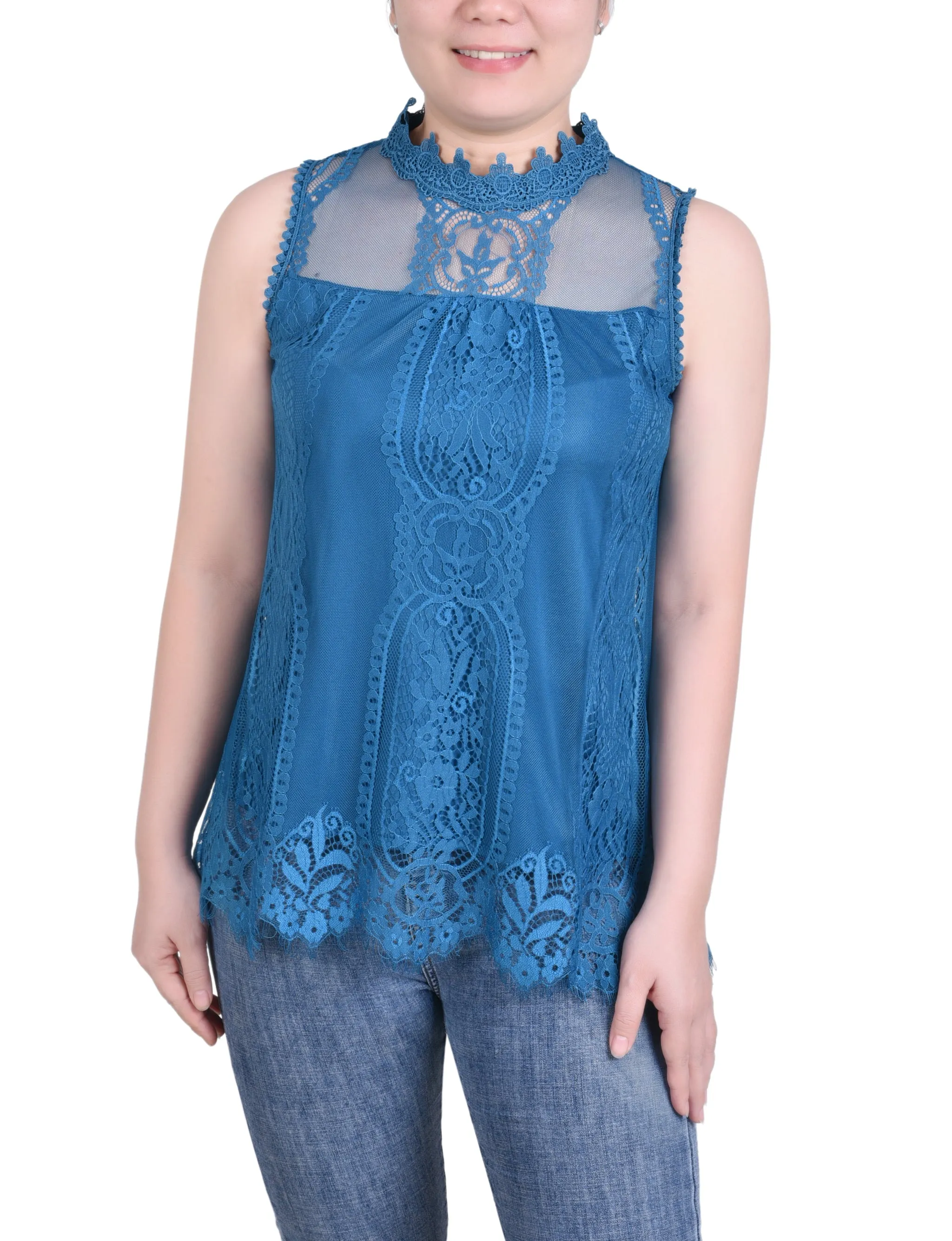 Sleeveless Mock Neck Lace Top