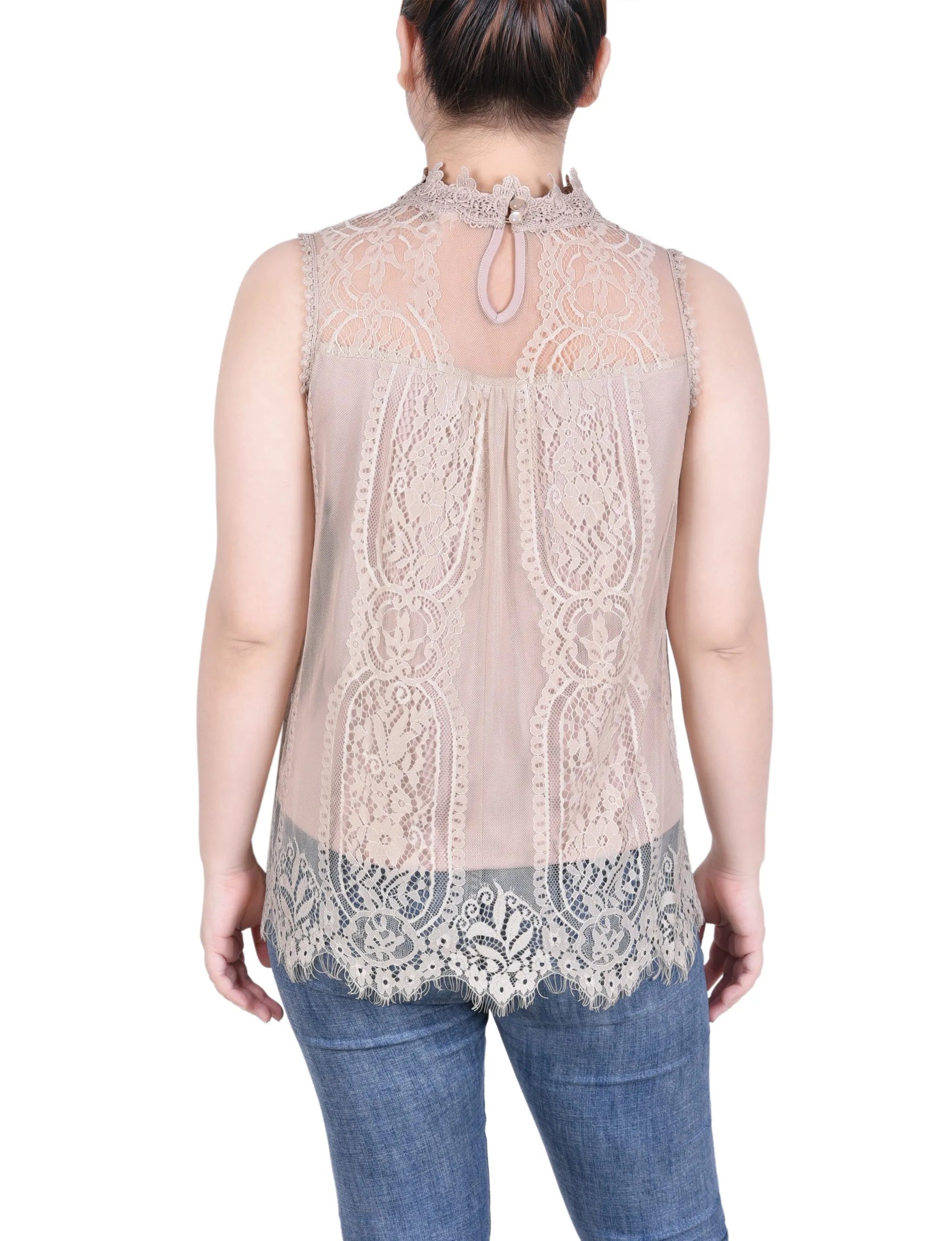 Sleeveless Mock Neck Lace Top