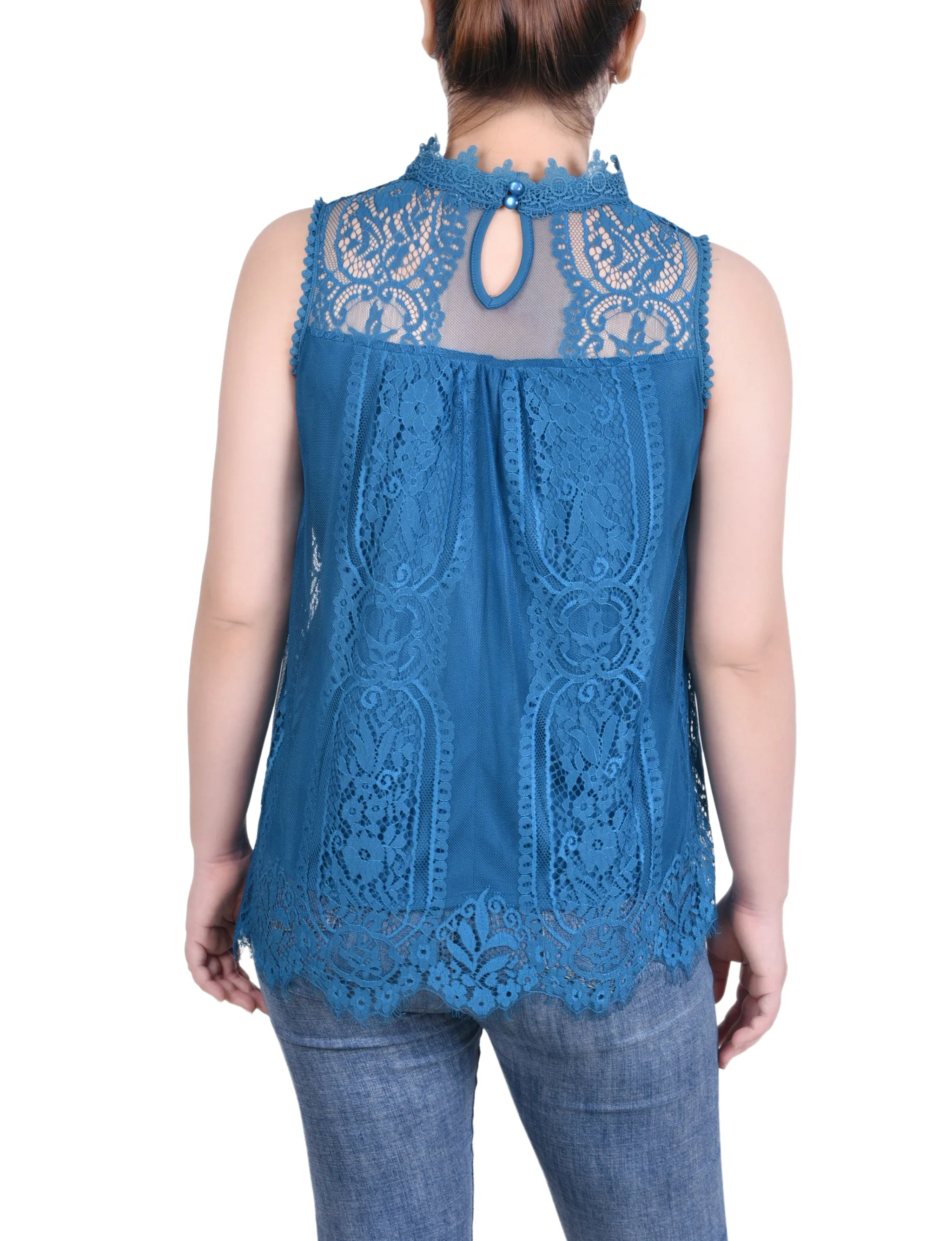 Sleeveless Mock Neck Lace Top
