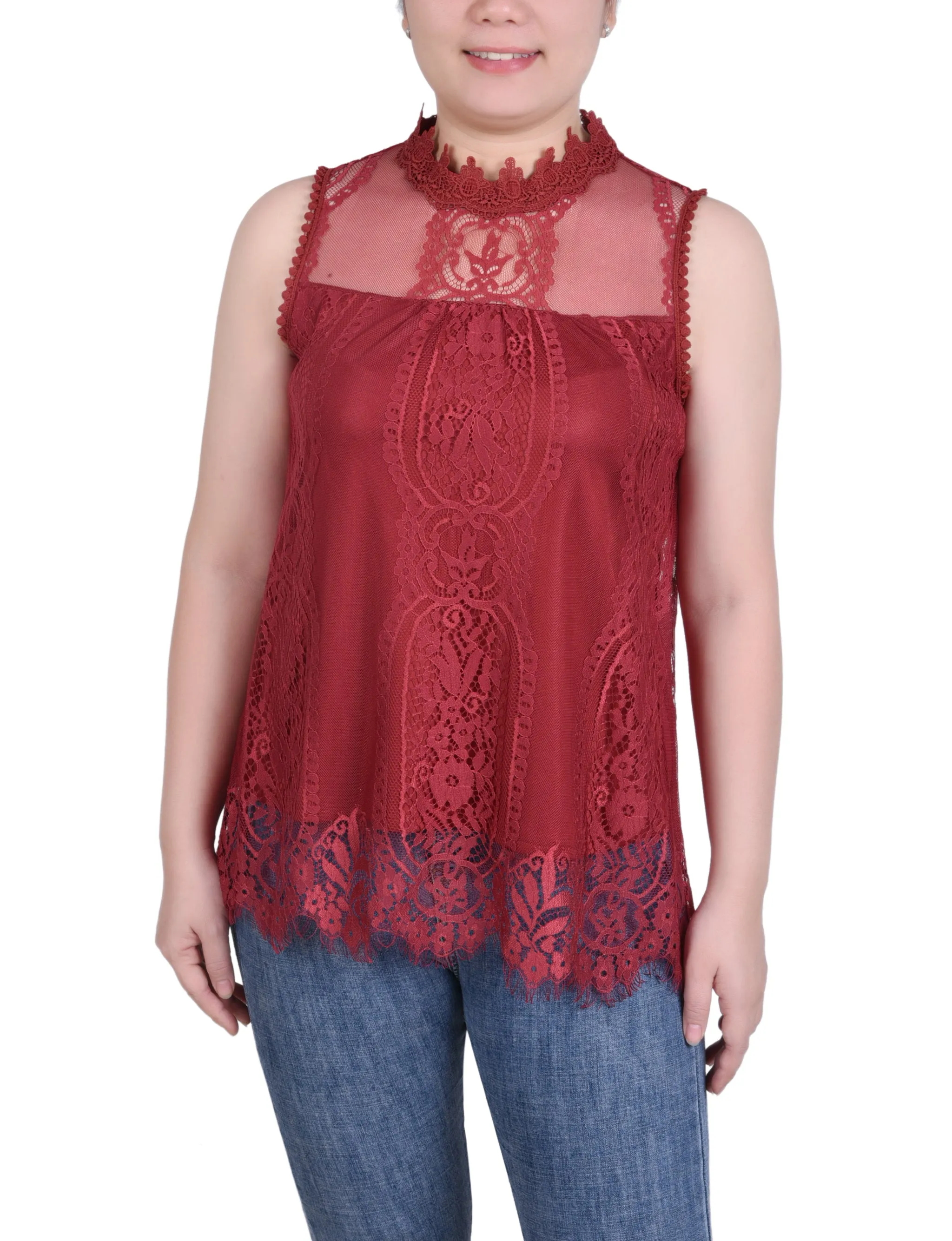 Sleeveless Mock Neck Lace Top