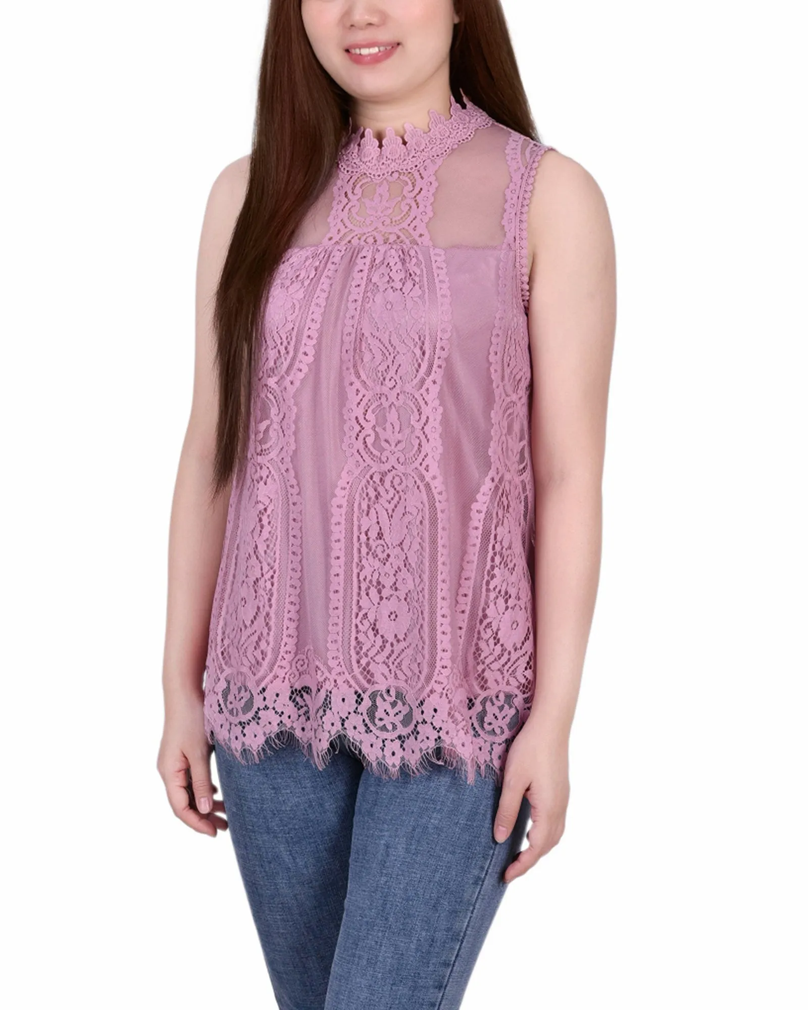 Sleeveless Mock Neck Lace Top