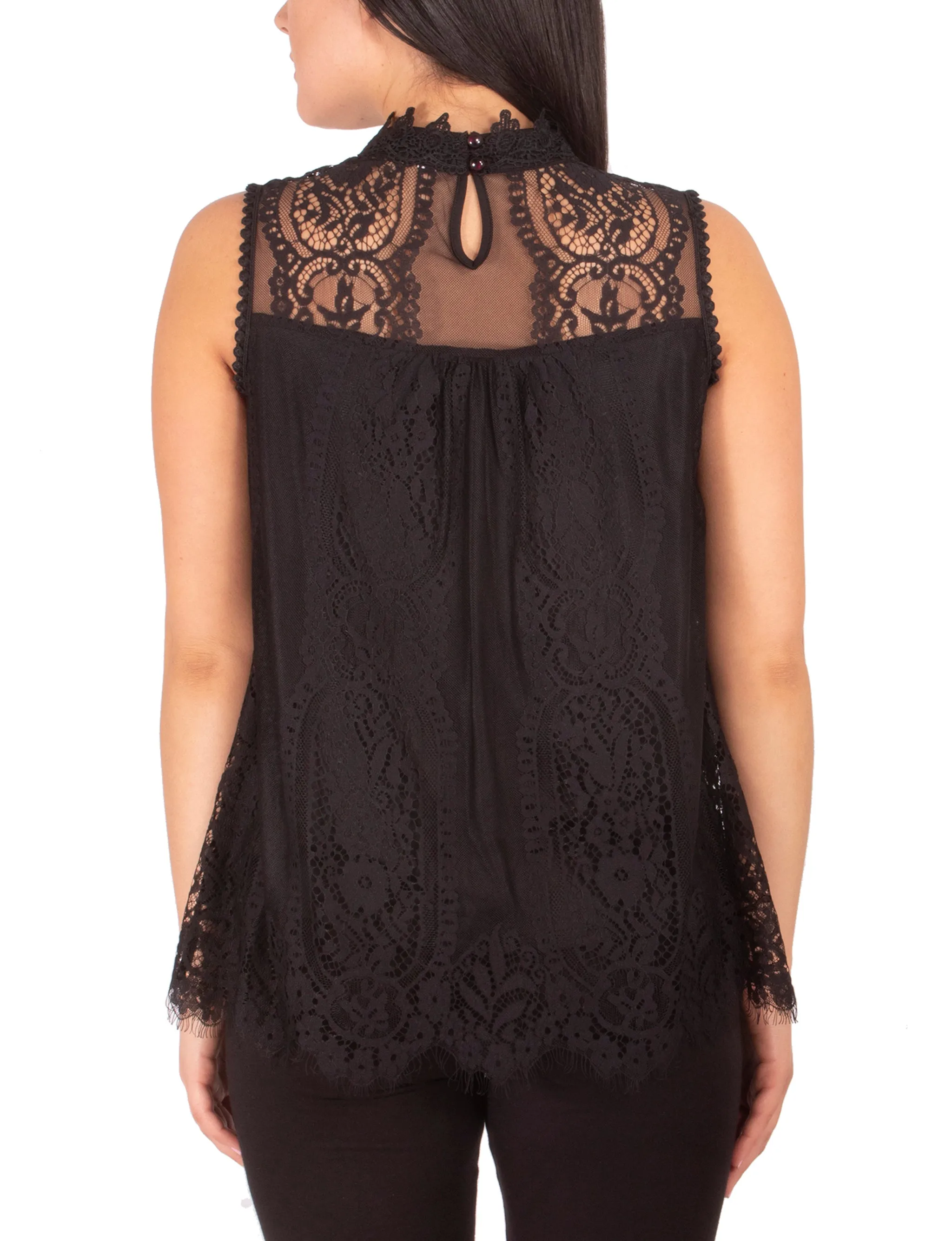 Sleeveless Mock Neck Lace Top