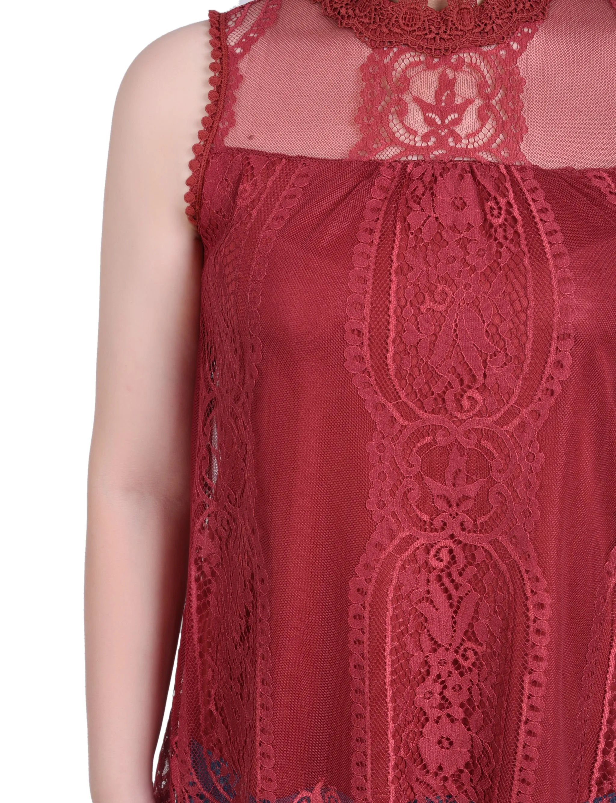 Sleeveless Mock Neck Lace Top