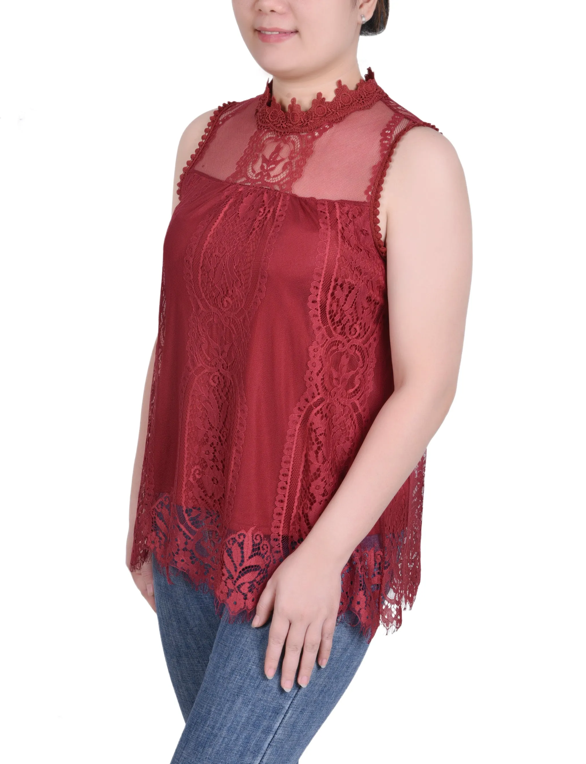 Sleeveless Mock Neck Lace Top