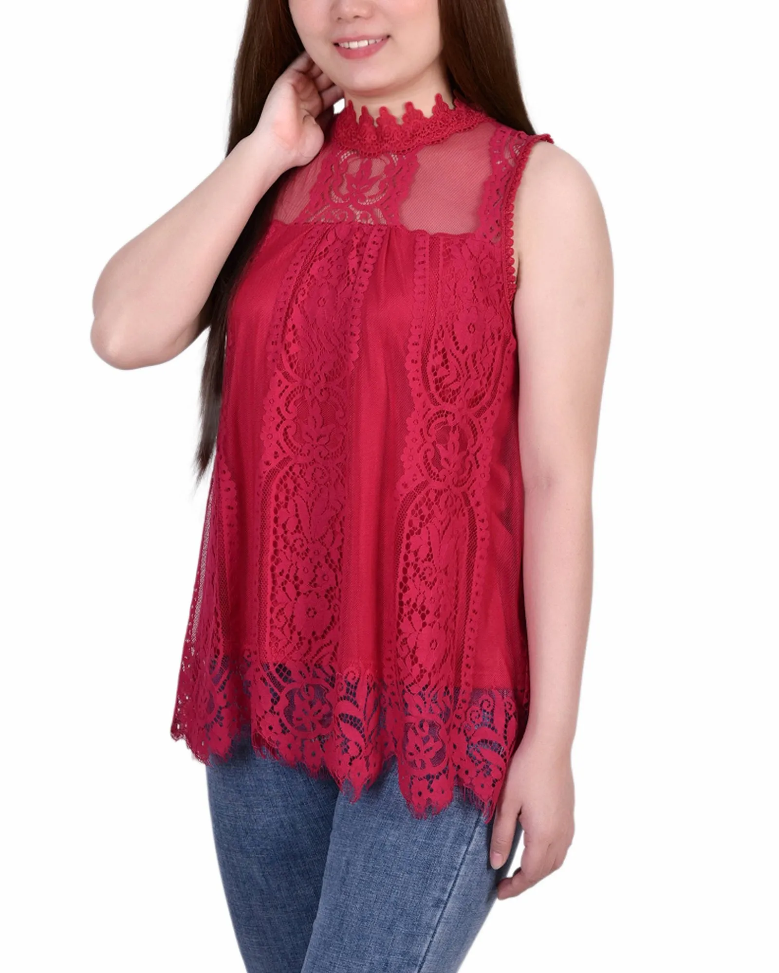 Sleeveless Mock Neck Lace Top