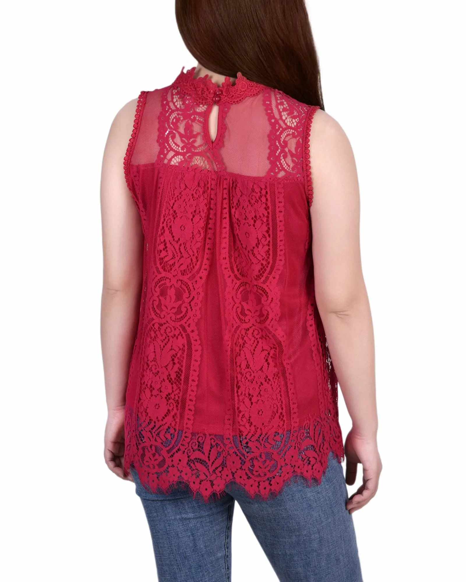 Sleeveless Mock Neck Lace Top
