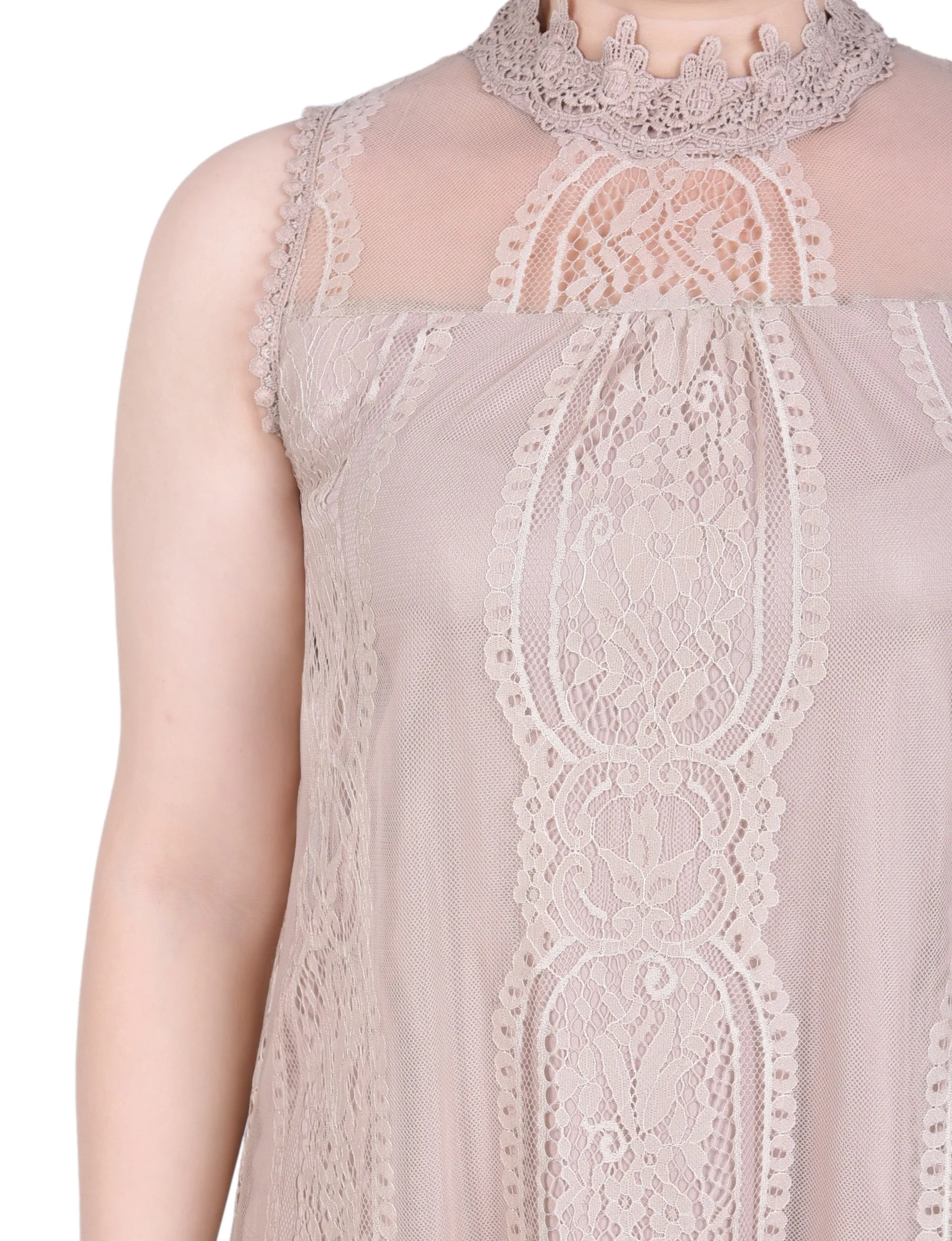 Sleeveless Mock Neck Lace Top