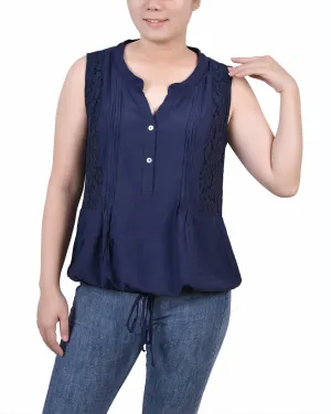 Sleeveless Pintuck Tie-Hem Blouse