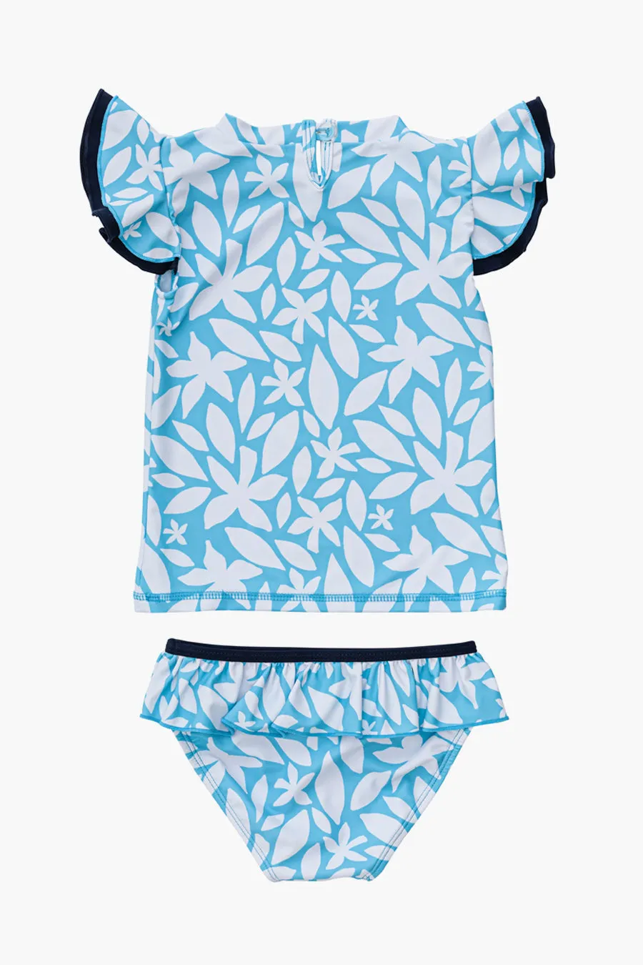 Snapper Rock Aqua Bloom Sustainable Short Sleeve Ruffle Baby Girls Swim Set
