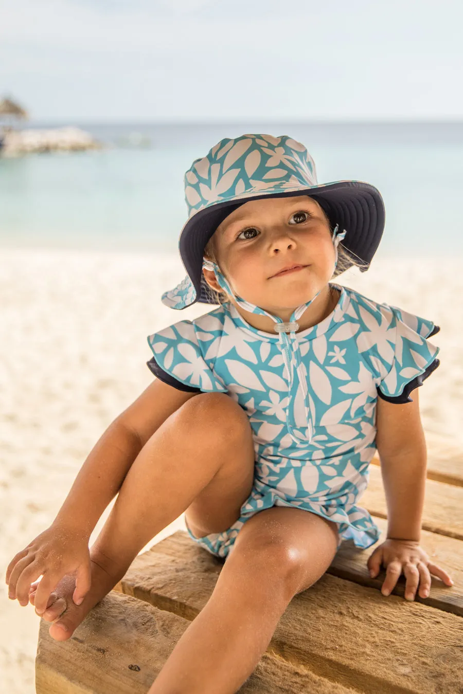Snapper Rock Aqua Bloom Sustainable Short Sleeve Ruffle Baby Girls Swim Set