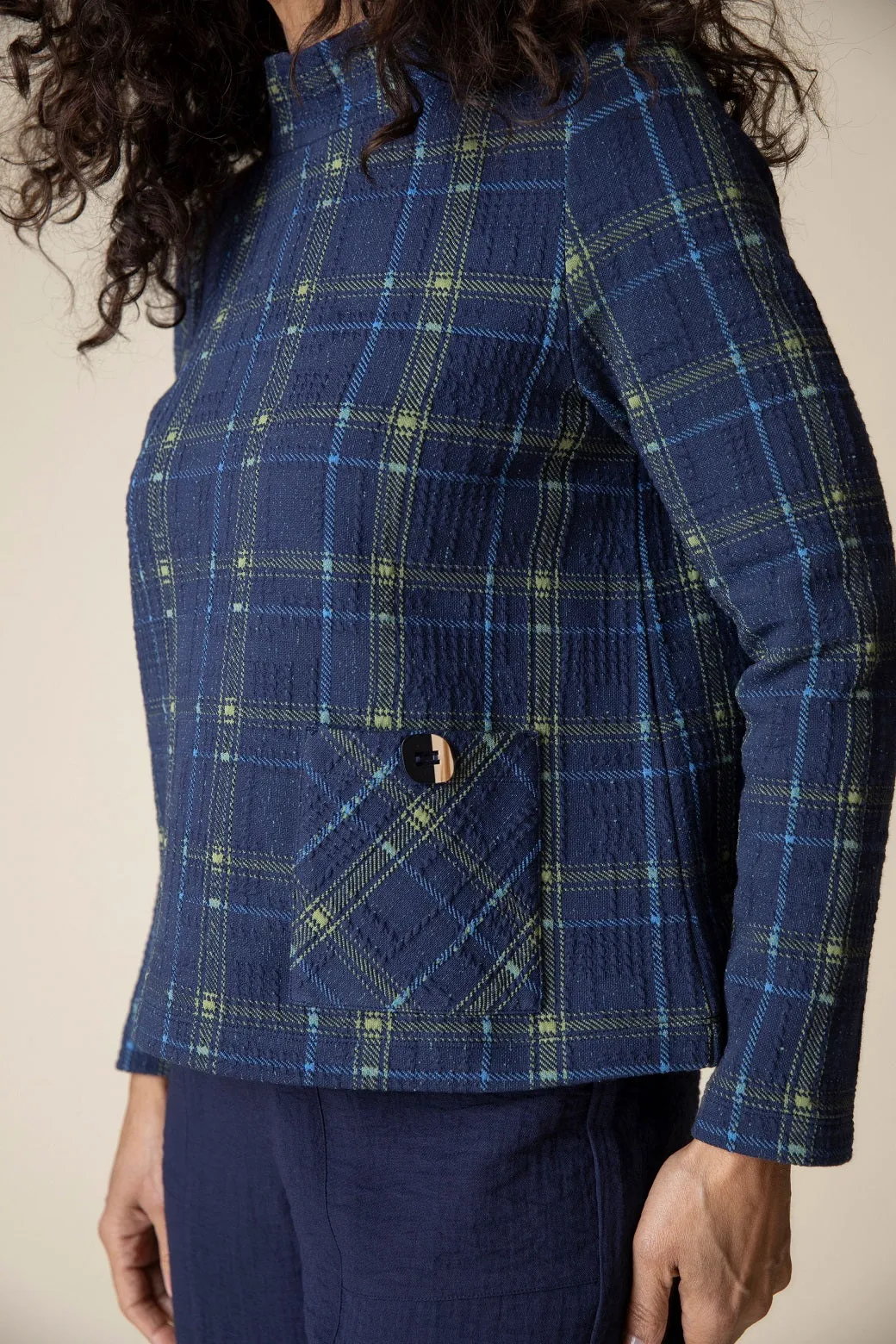 Speckle Knit Plaid Pocket Pullover