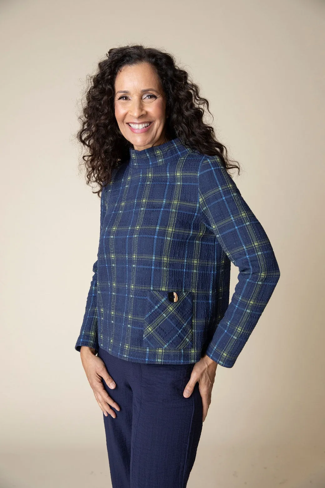 Speckle Knit Plaid Pocket Pullover