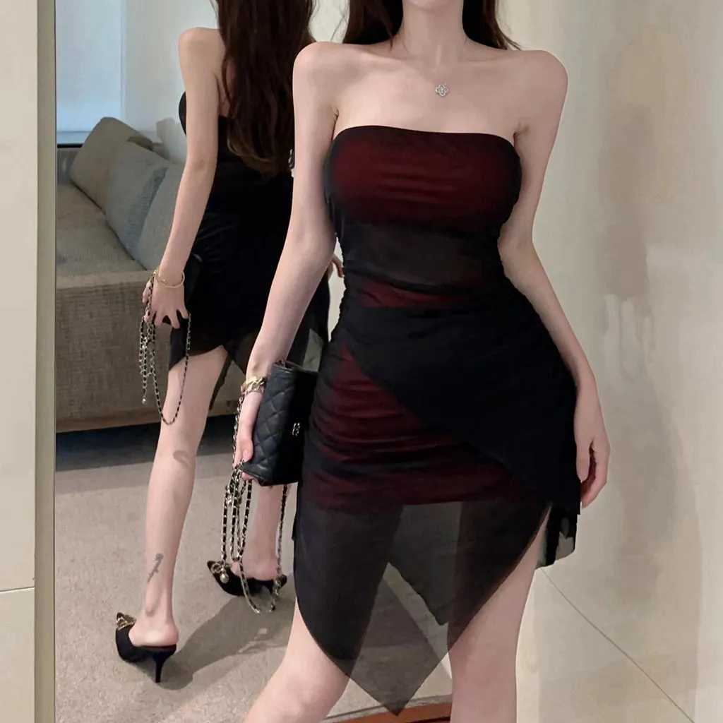 Strapless Mesh Hollow Double-Layer Breast-Wrapped Dress