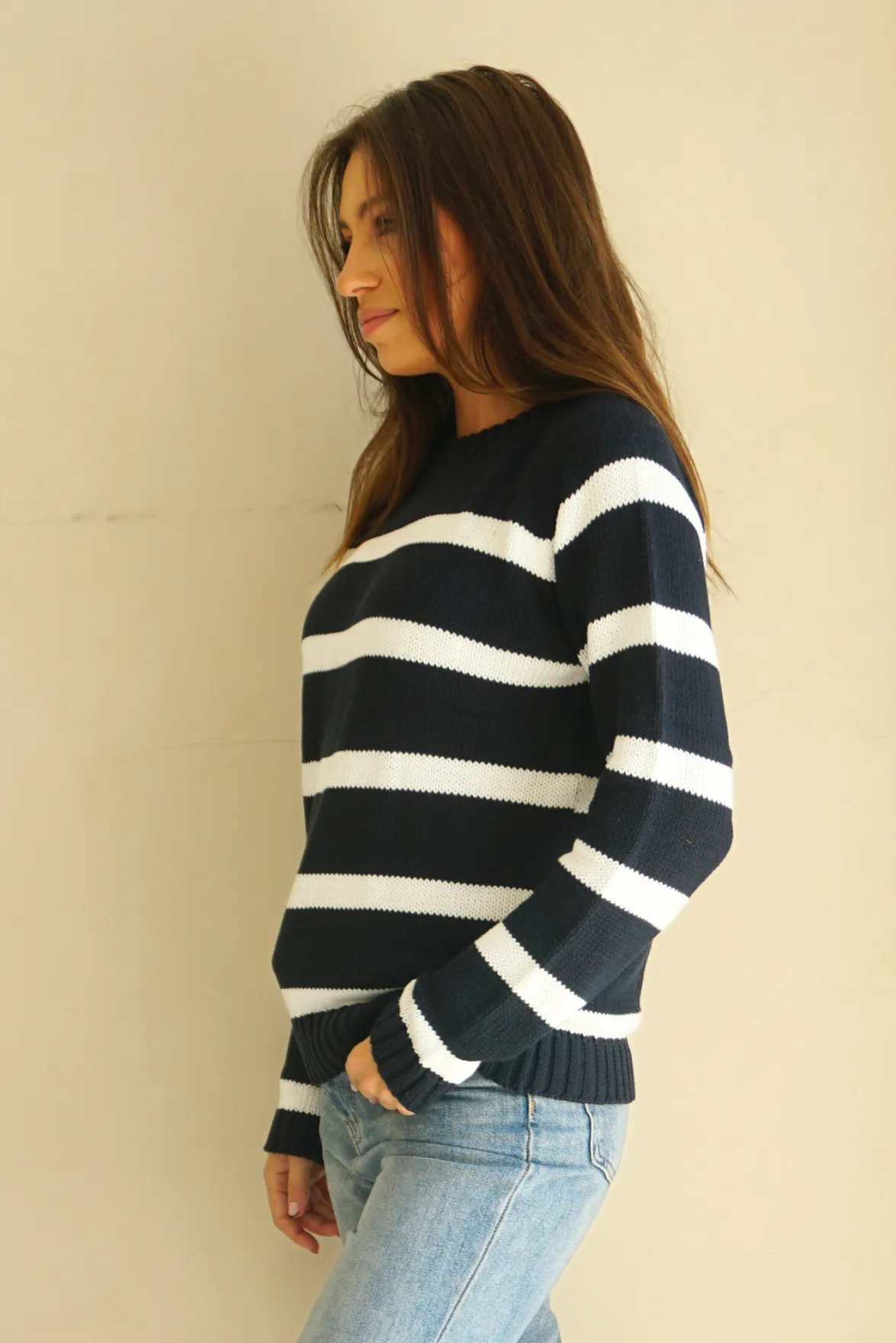 Stripe Sloane Crewneck in Midnight Navy