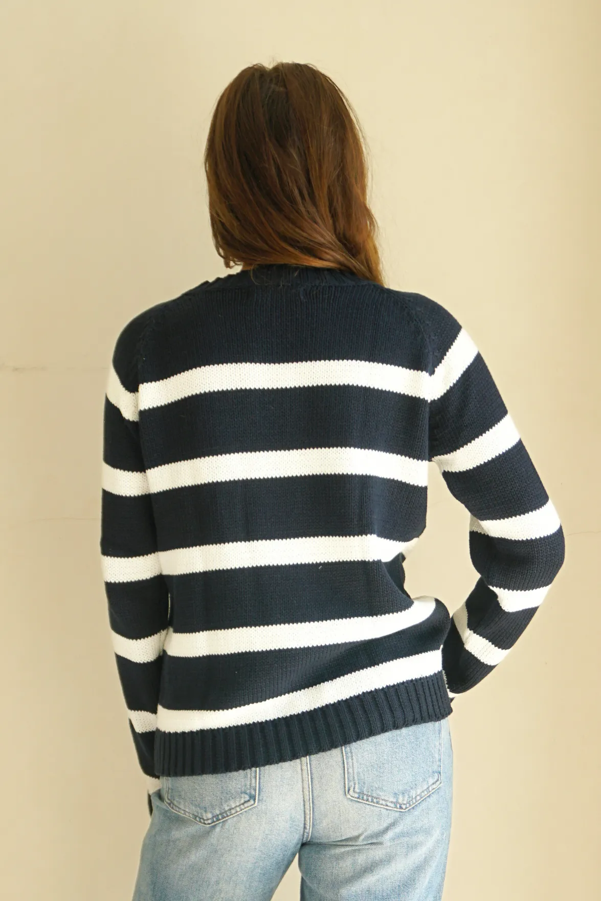 Stripe Sloane Crewneck in Midnight Navy