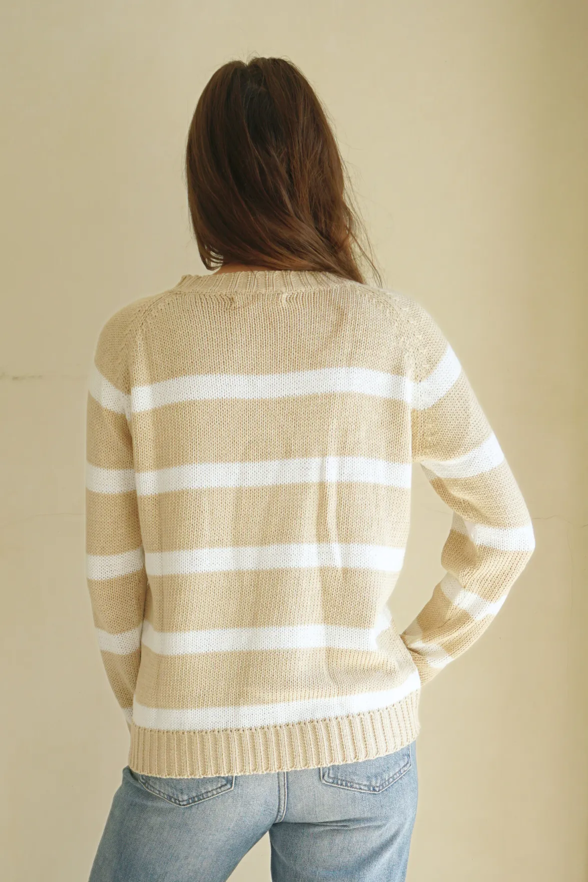 Stripe Sloane Crewneck in Sand Dune