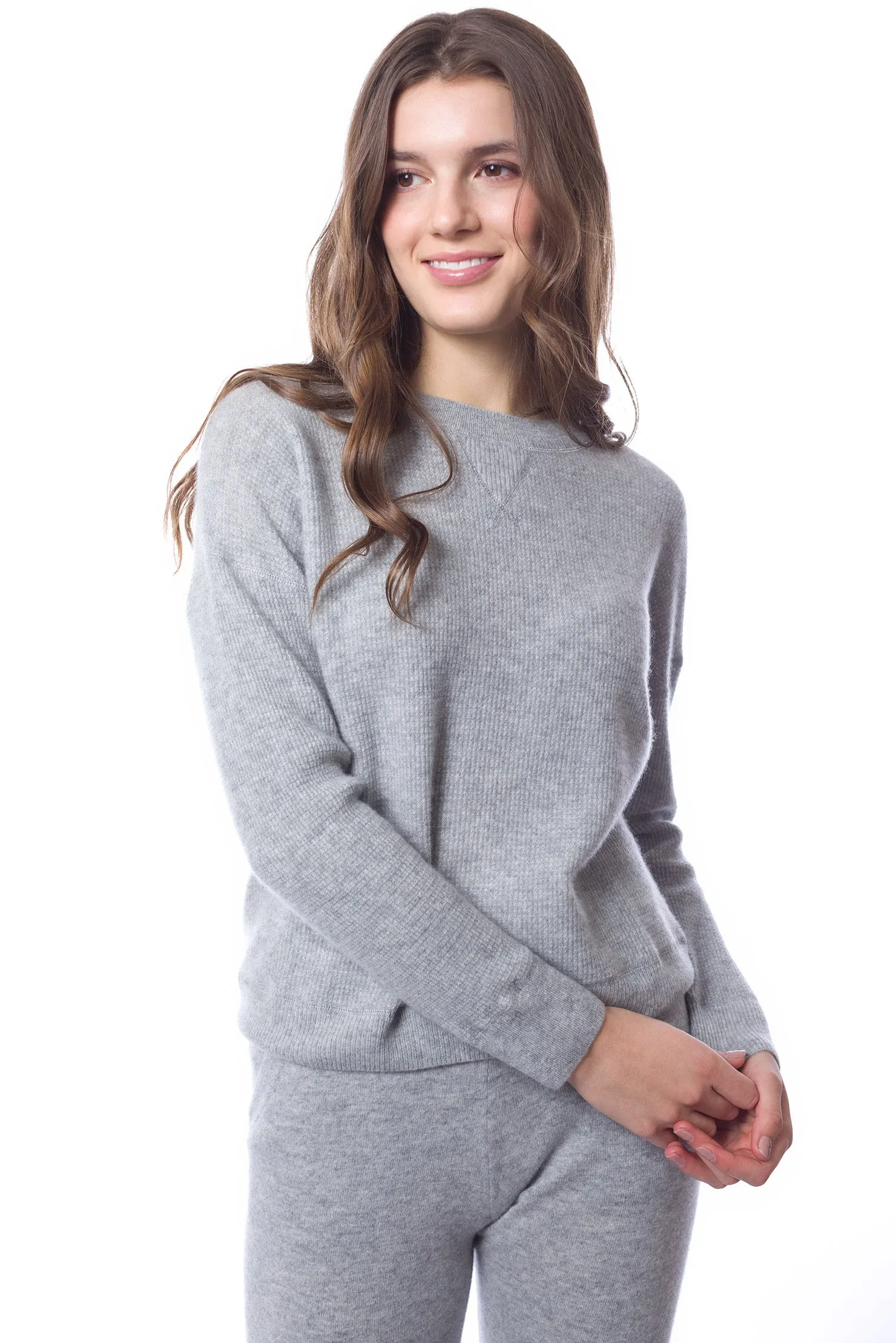 Sustainable Cashmere Waffle Knit Sweatshirt - Heather Grey