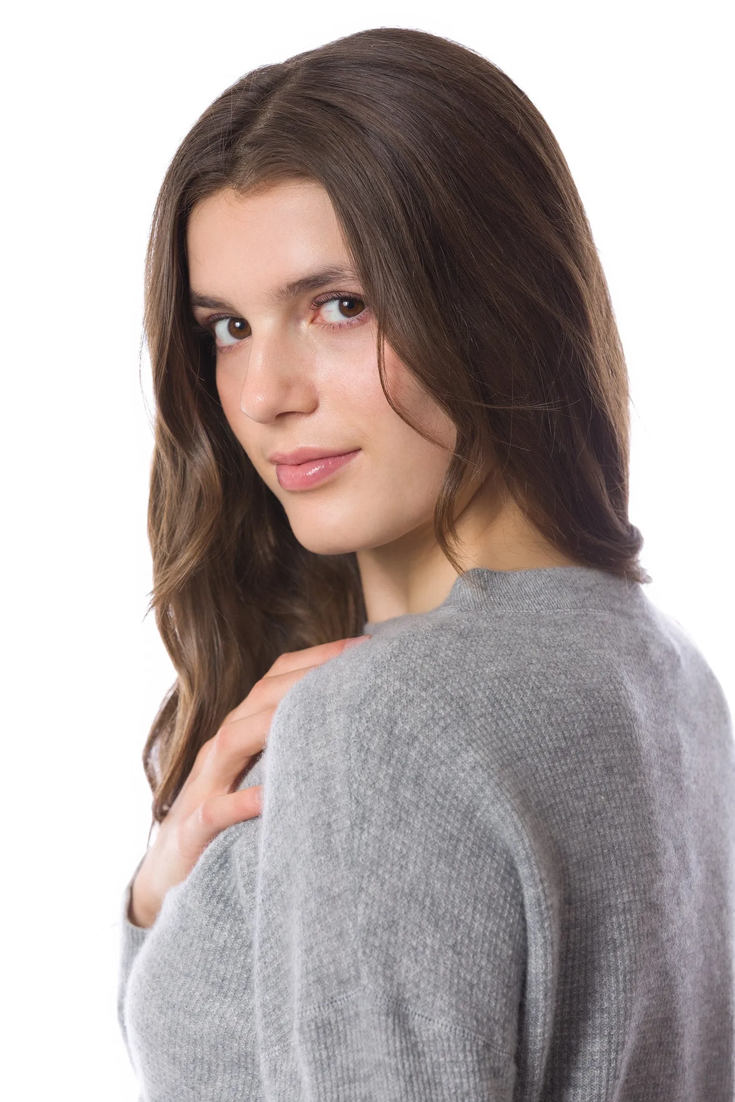 Sustainable Cashmere Waffle Knit Sweatshirt - Heather Grey