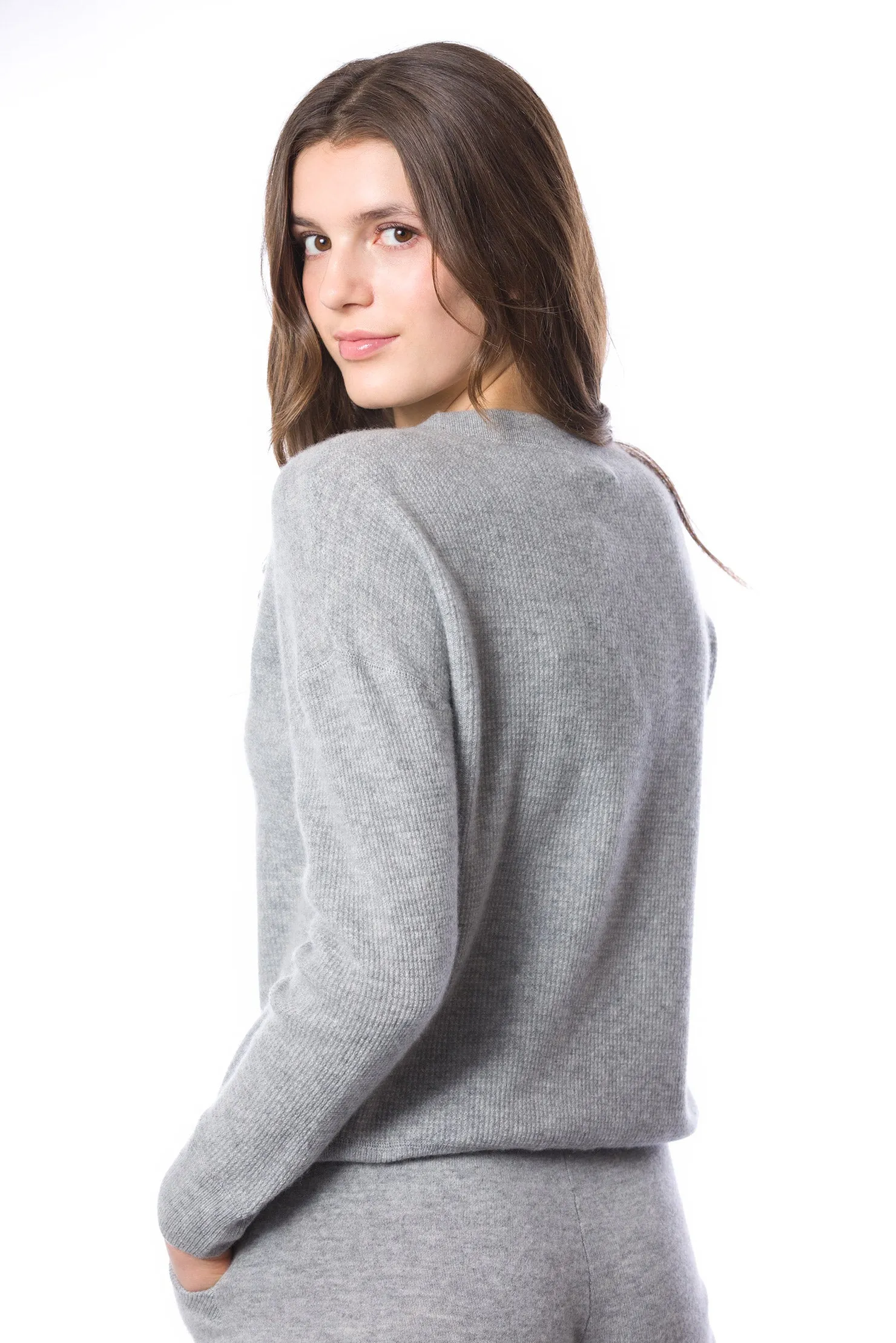 Sustainable Cashmere Waffle Knit Sweatshirt - Heather Grey