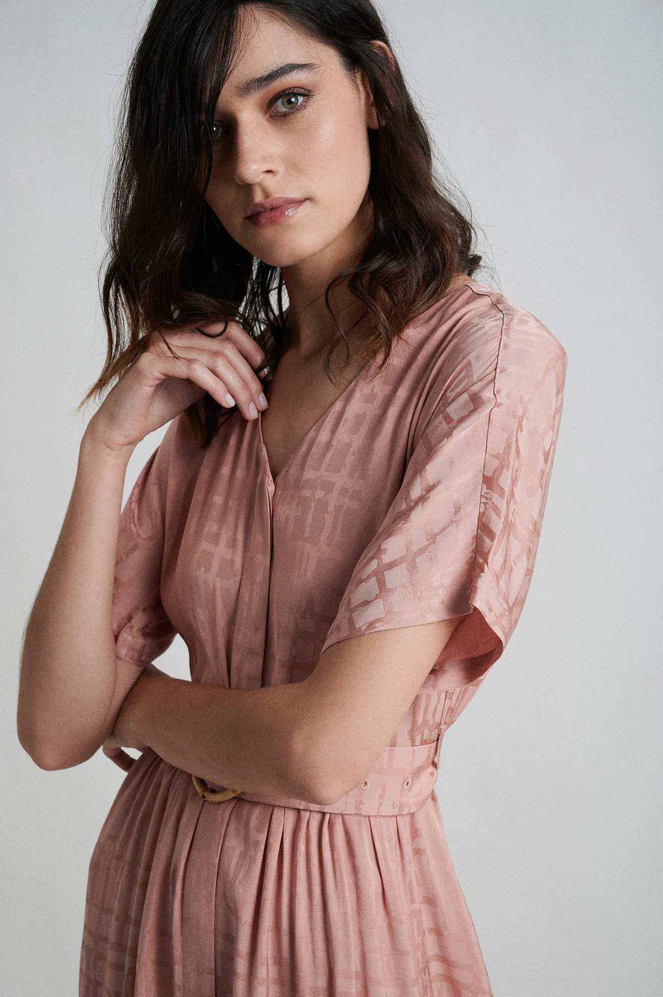 Sustainable fabric blend dress with bamboo buckle belt