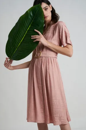 Sustainable fabric blend dress with bamboo buckle belt