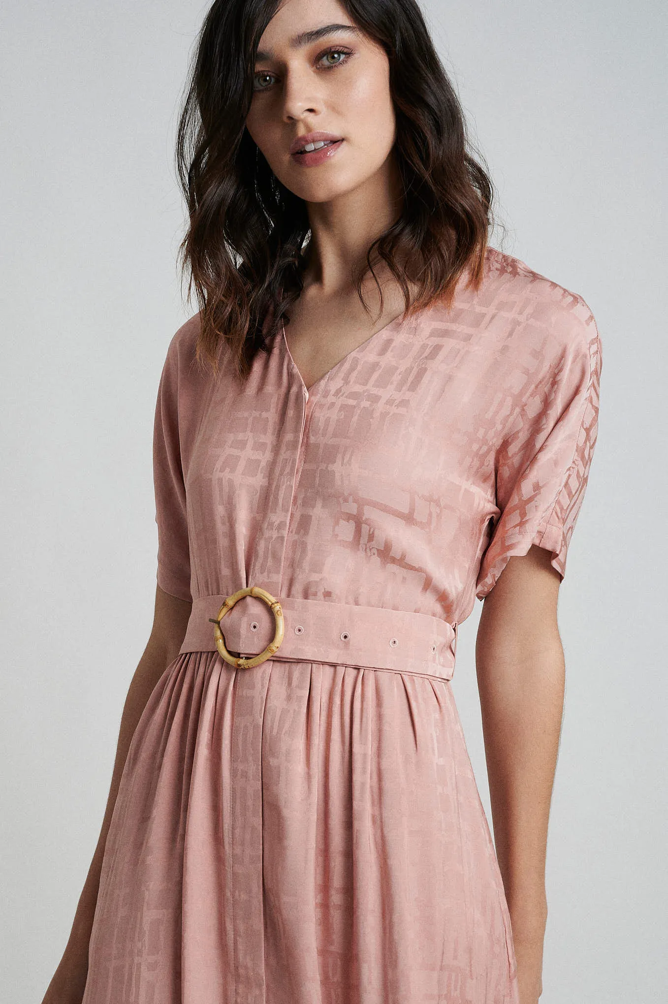Sustainable fabric blend dress with bamboo buckle belt