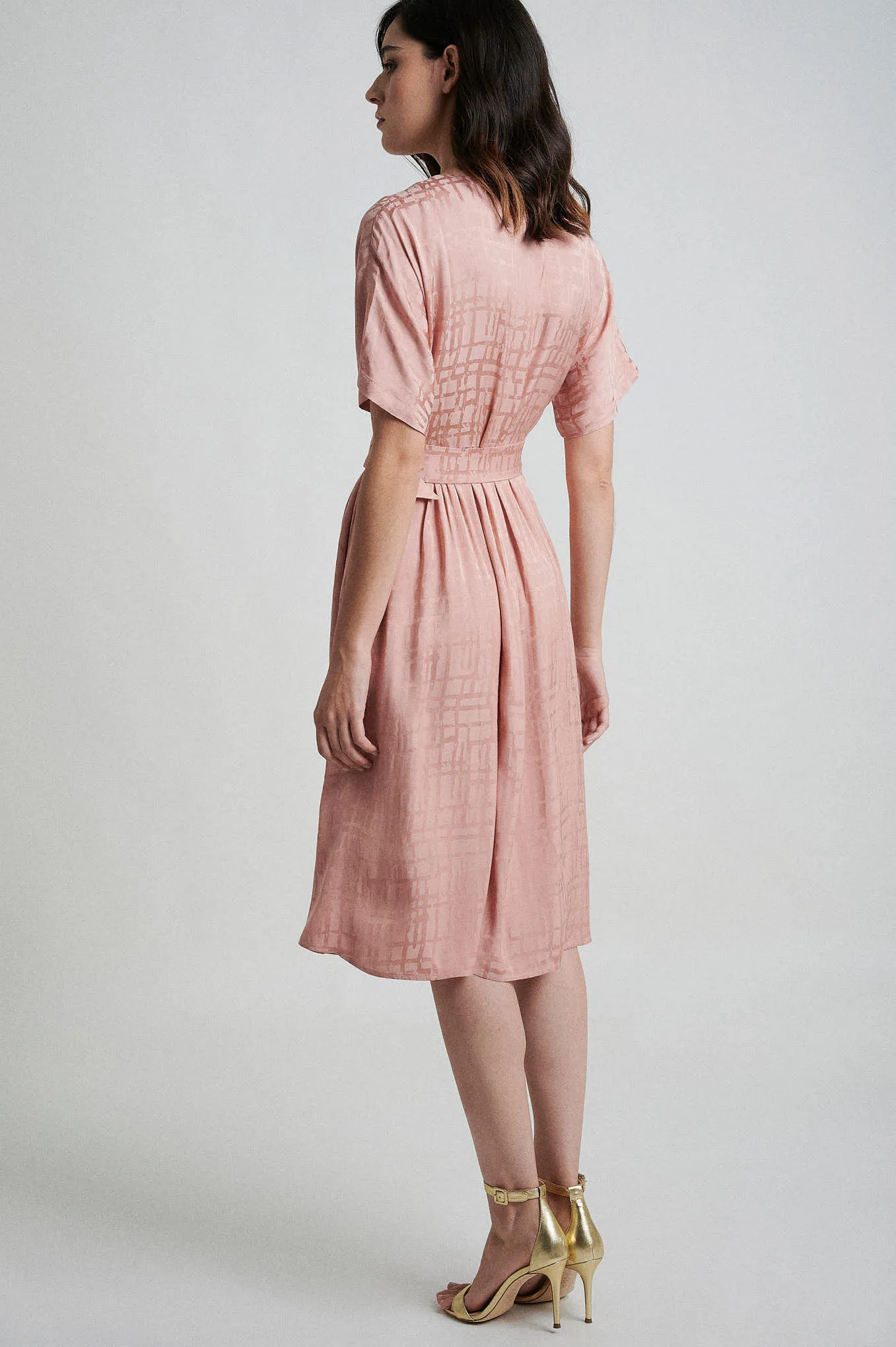 Sustainable fabric blend dress with bamboo buckle belt