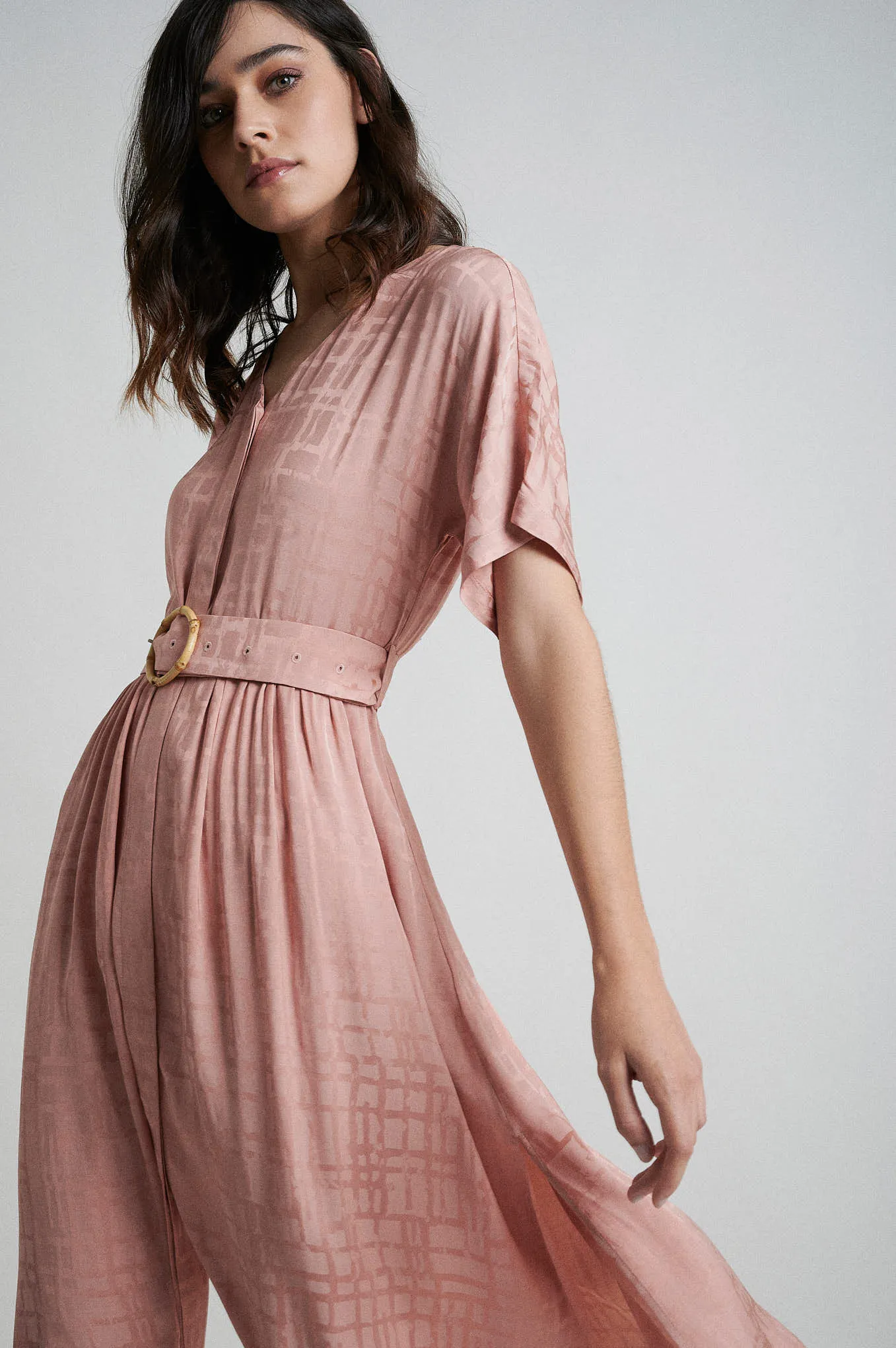 Sustainable fabric blend dress with bamboo buckle belt