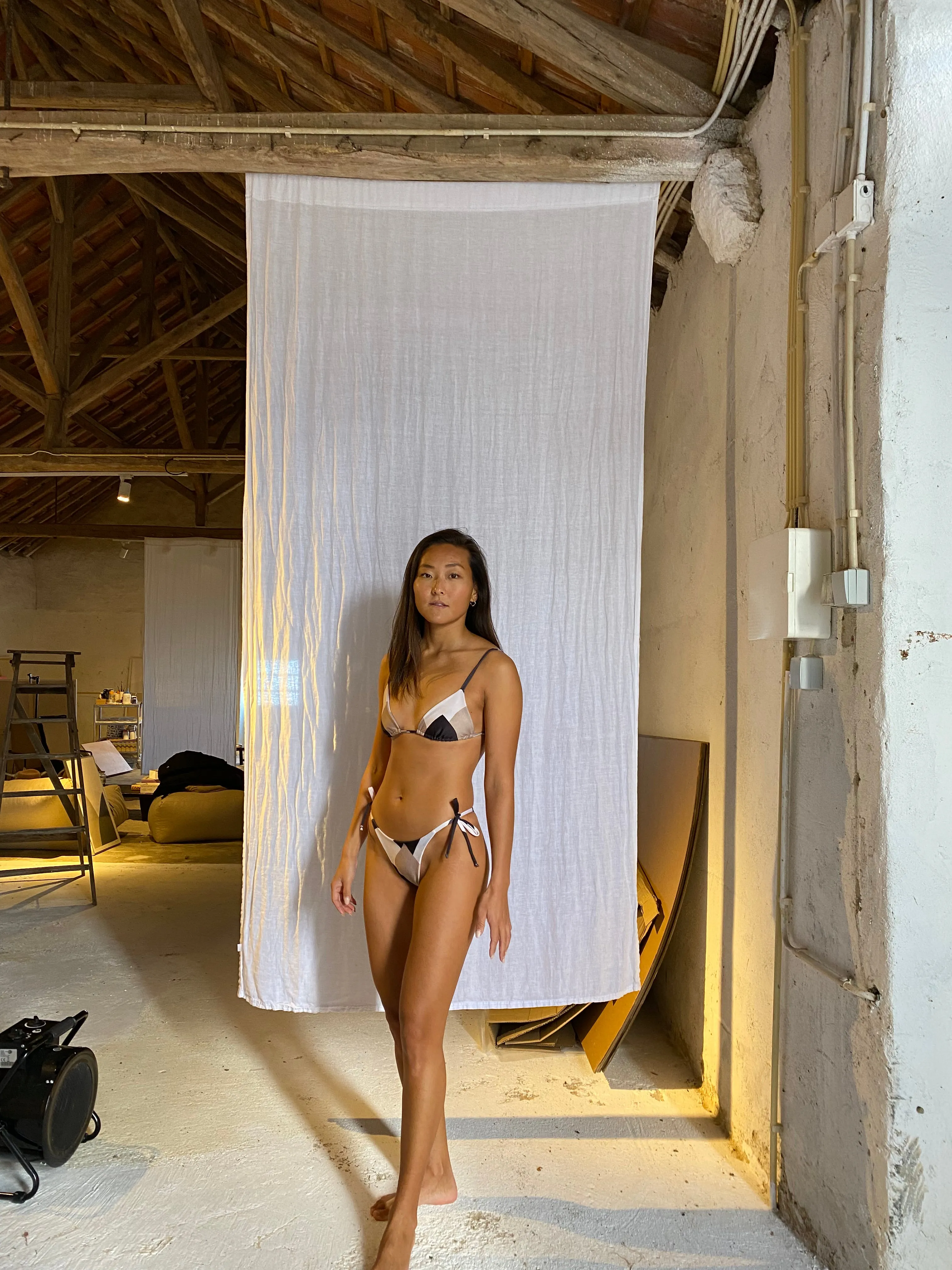 sustainable swimwear top triangle mountains