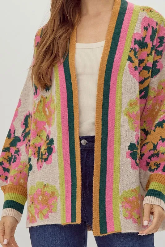 Suzannah Printed Cardigan, Hunter Green Mix