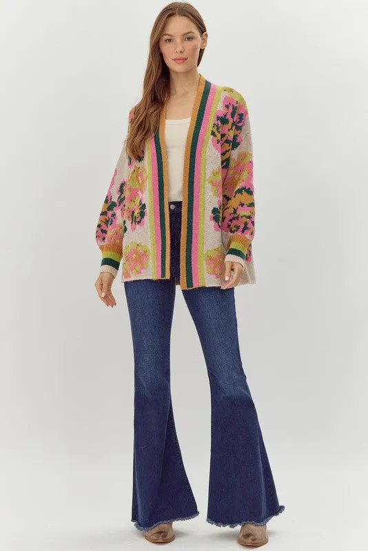 Suzannah Printed Cardigan, Hunter Green Mix