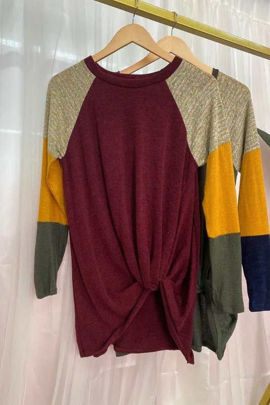 Tamera Twist front Sweater Top With Thumb Holes S-XL