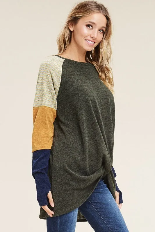 Tamera Twist front Sweater Top With Thumb Holes S-XL