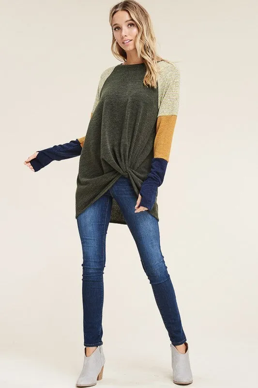 Tamera Twist front Sweater Top With Thumb Holes S-XL