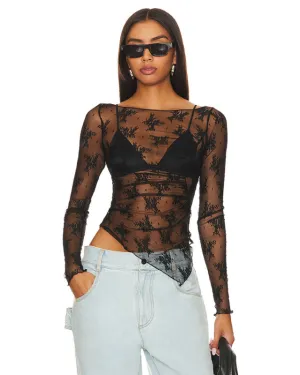 TEEK - Black Sheer Stand-Up Collar Long-Sleeved Lace Shirt