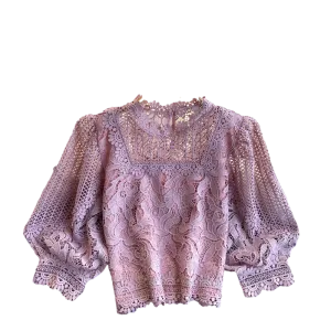 TEEK - French Hollow Round Neck Puff Blouse