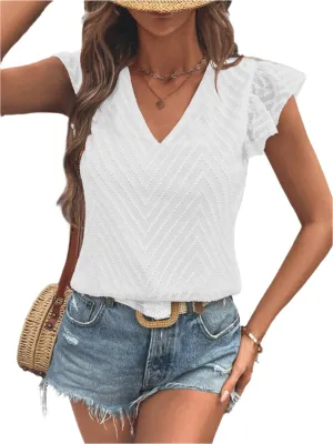 TEEK - Textured V-Neck Cap Sleeve Blouse