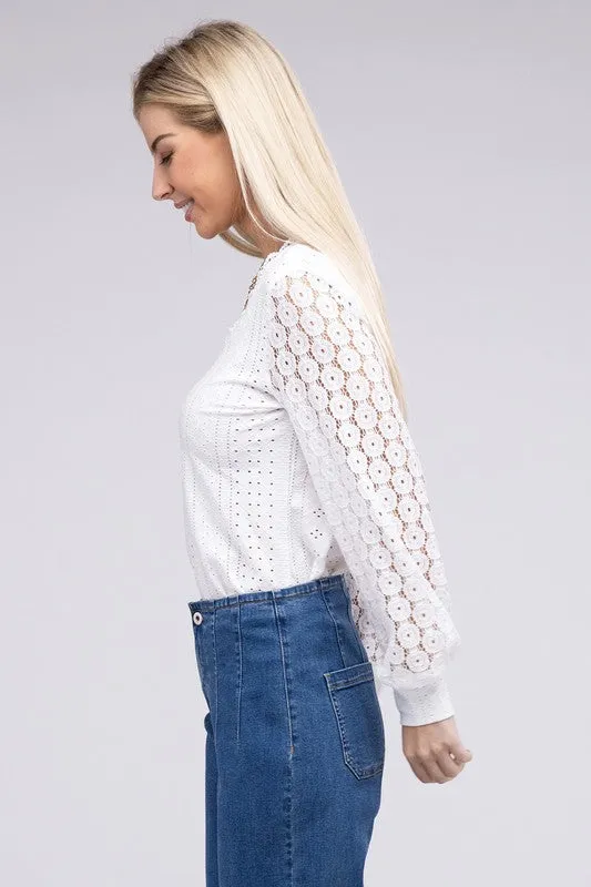 TEEK - White V-Neck Lace Trim Top