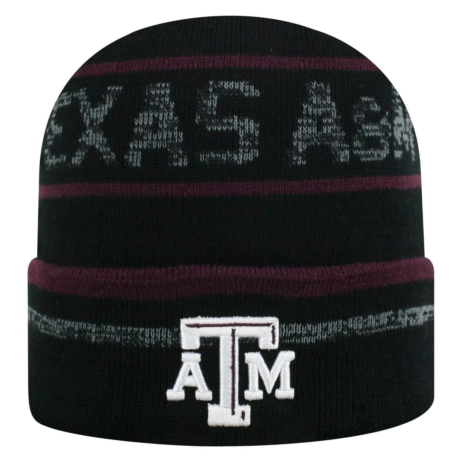 Texas A&M Aggies TOW Black Striped "Effect" Style Cuffed Knit Beanie Cap