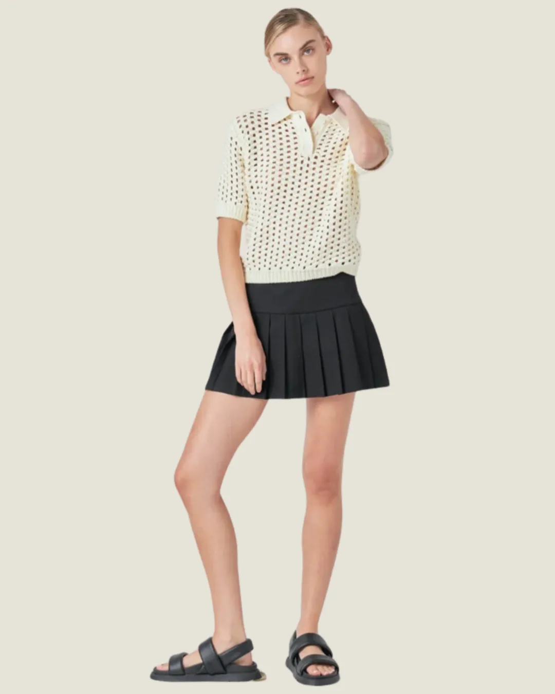 The Jessica: Cream Knit Short Sleeve Top