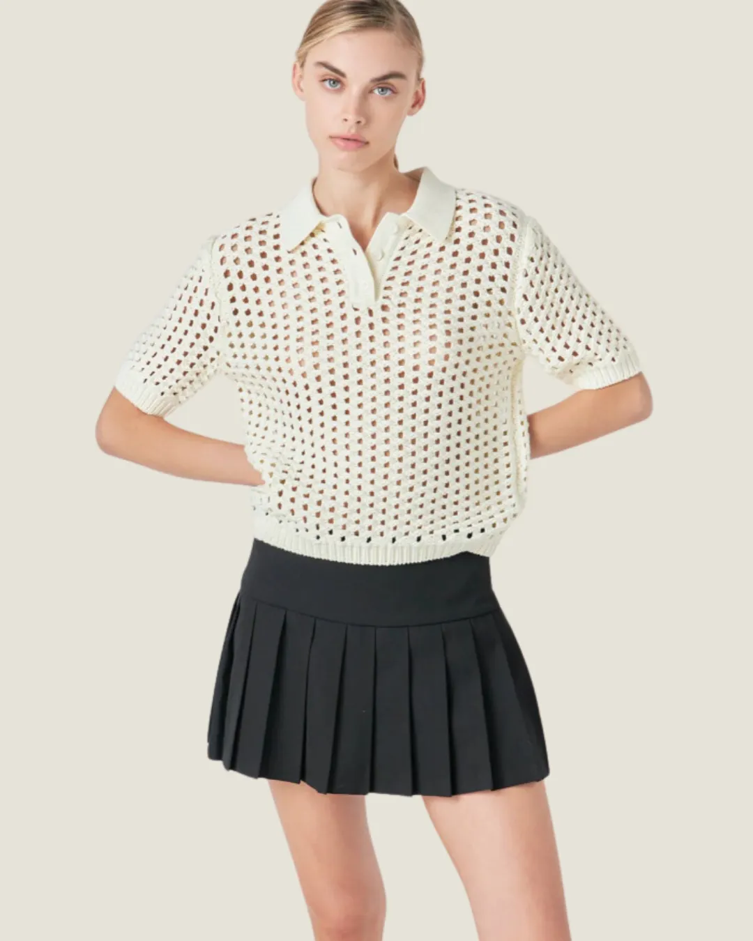 The Jessica: Cream Knit Short Sleeve Top